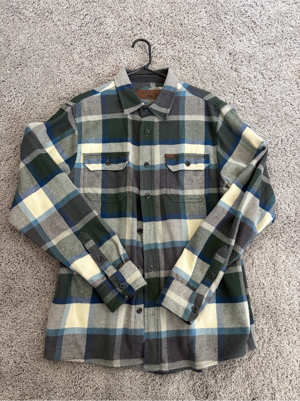 Or is Button-Up Plaid Shirt Jacket in Green, Blue & Cream